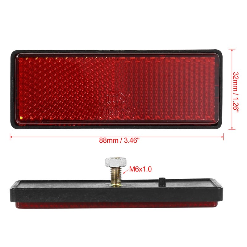 F FIERCE CYCLE Pair M6x1.0 Red Rectangle Universal Screw Mount Reflective Warning Reflector for Motorcycle Bike - Image 3